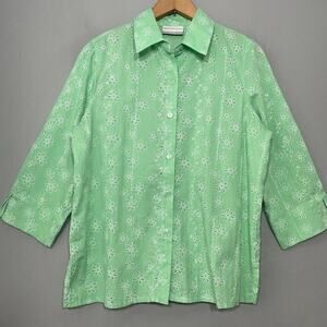 Alfred Dunner Size 10 Petite Green Embroidered Grandmacore Top Feminine Romantic